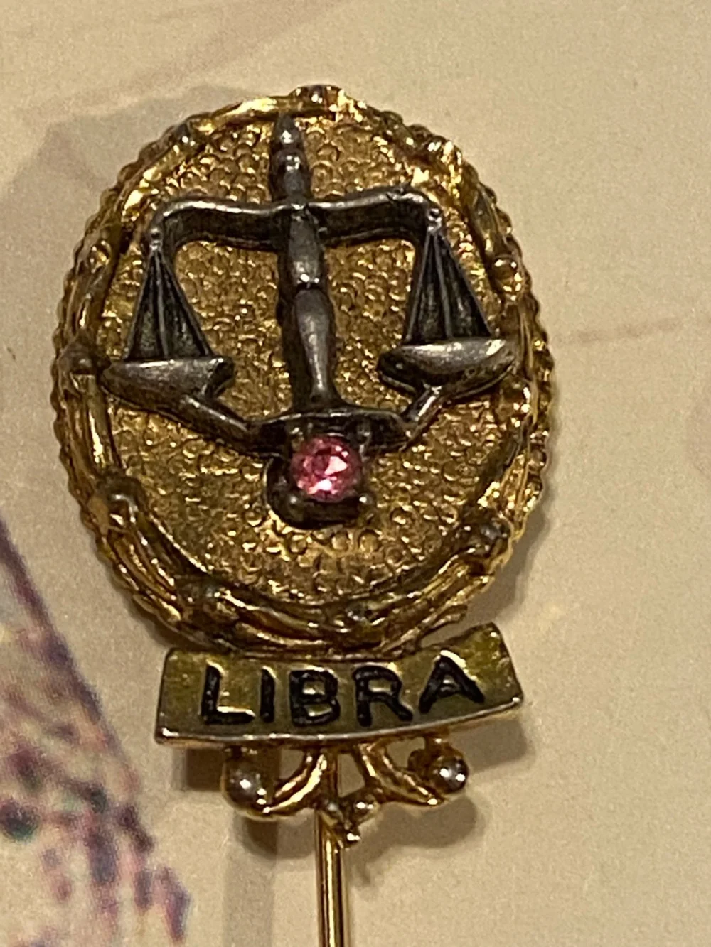 Vintage Signed ART Libra Zodiac Stick Pin Mid-Century Costume Jewelry